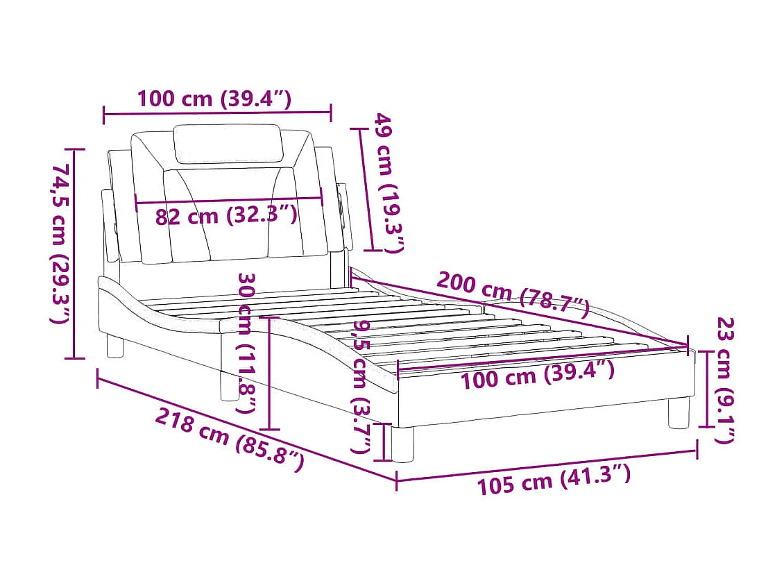 Cadre de lit sans matelas gris foncé 90x200 cm velours