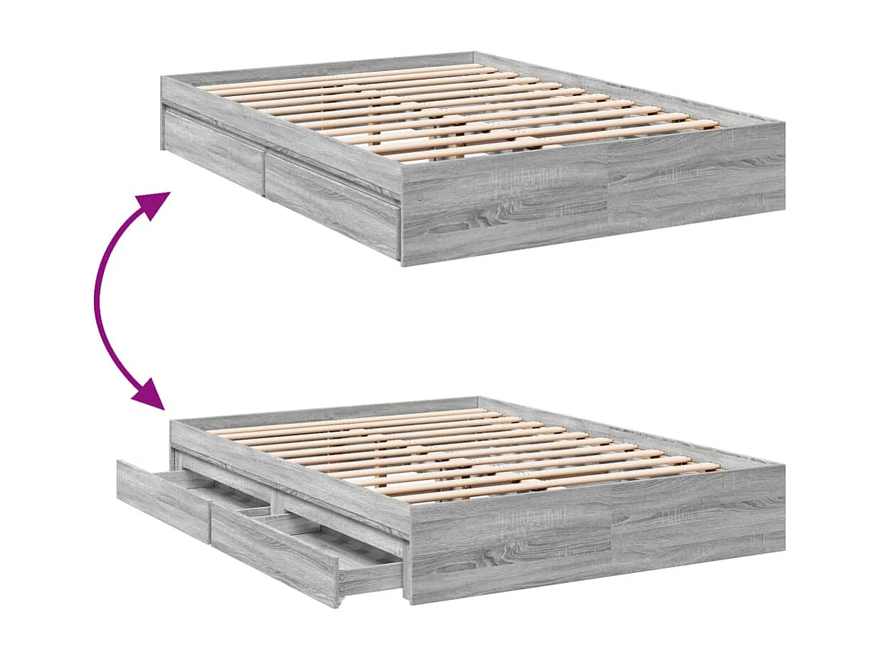 Bettgestell mit Schubladen Grau Sonoma 135x190 cm Holzwerkstoff