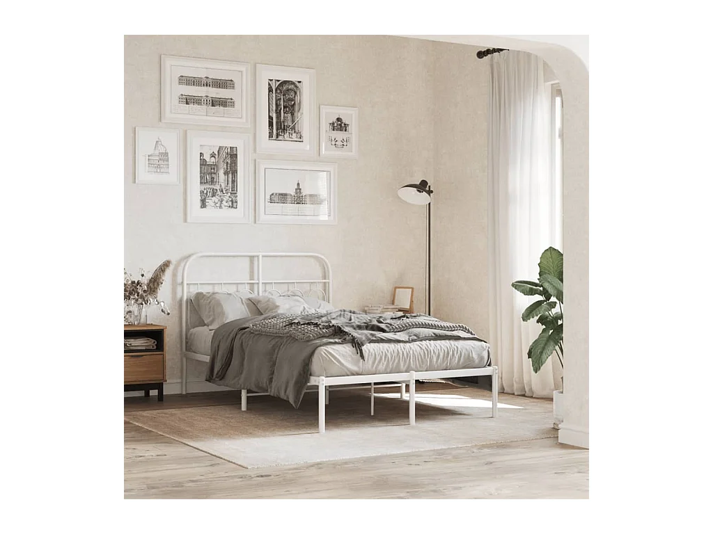 Cadre de lit métal sans matelas et tête de lit blanc 120x190 cm