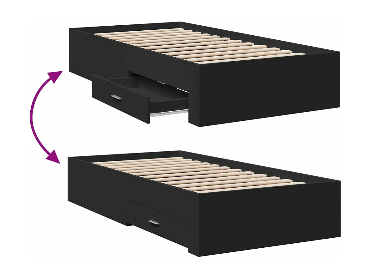 Cama con cajones madera de ingeniería negra 75x190 cm