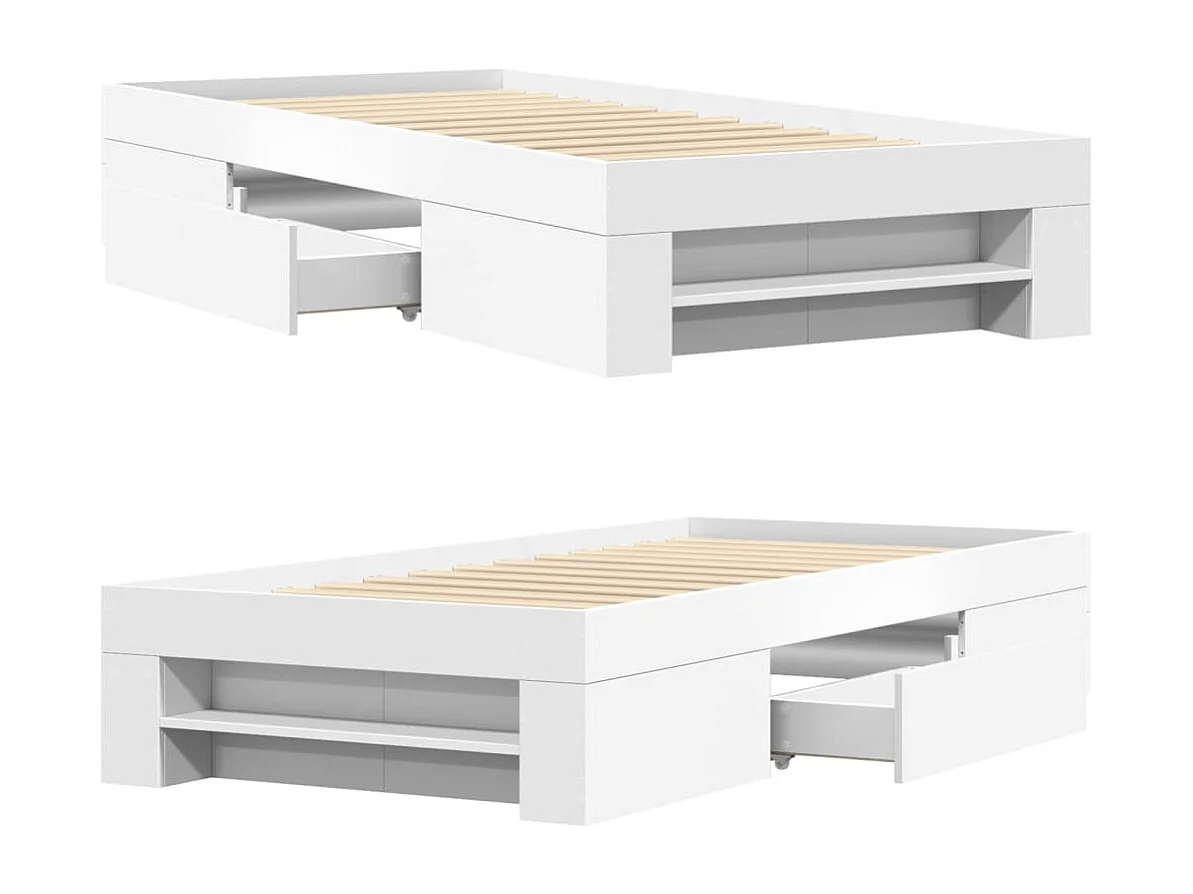 Cadre de lit sans matelas blanc 75x190 cm bois d'ingénierie