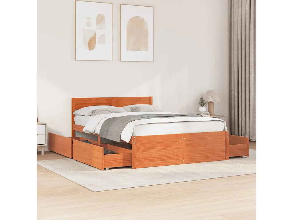 Cadre de lit sans matelas cire marron 120x190cm bois pin massif