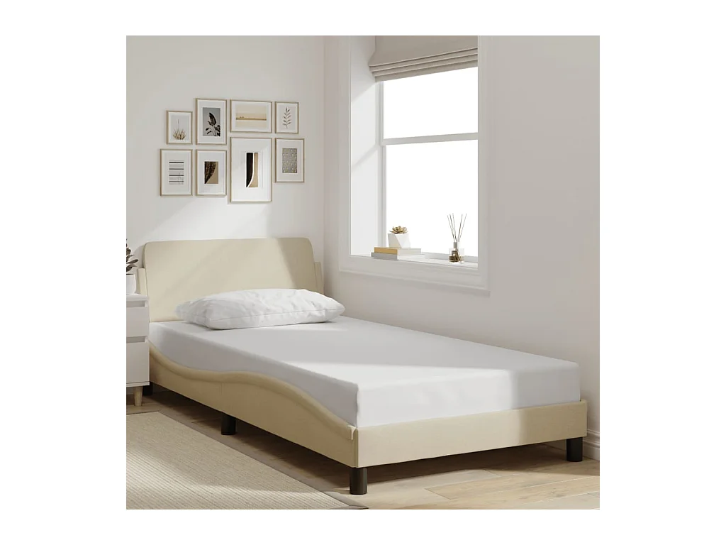 Bettgestell ohne Matratze Creme 100x200 cm Stoff