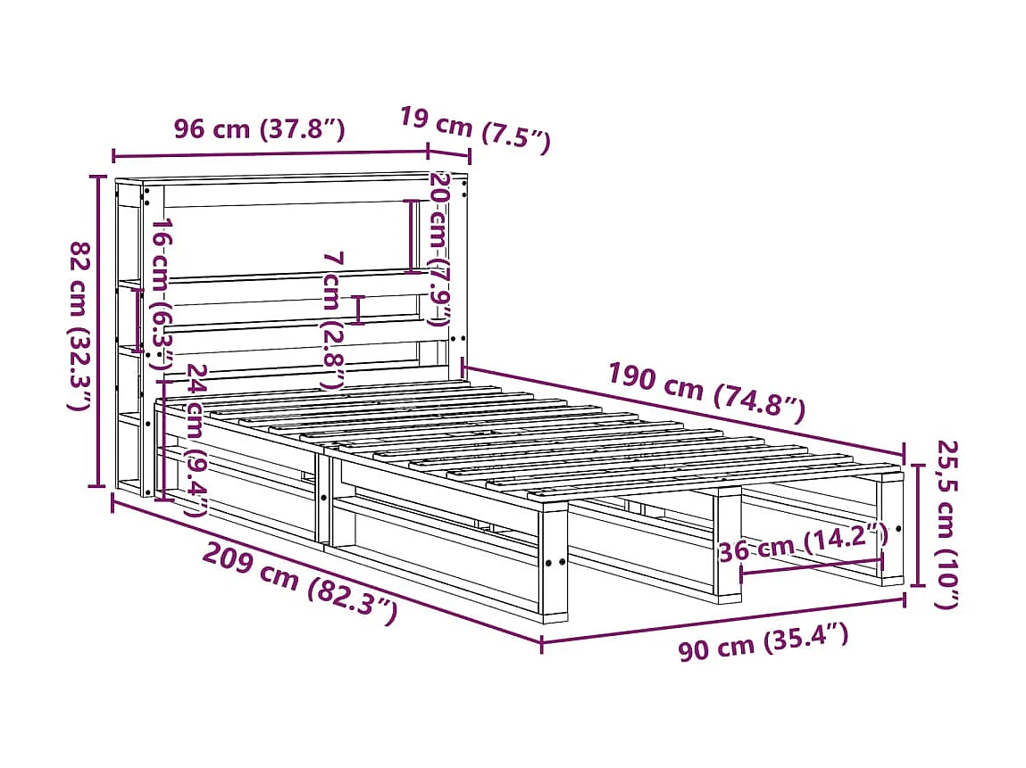 Cadre de lit métal sans matelas avec tête de lit noir 100x190cm