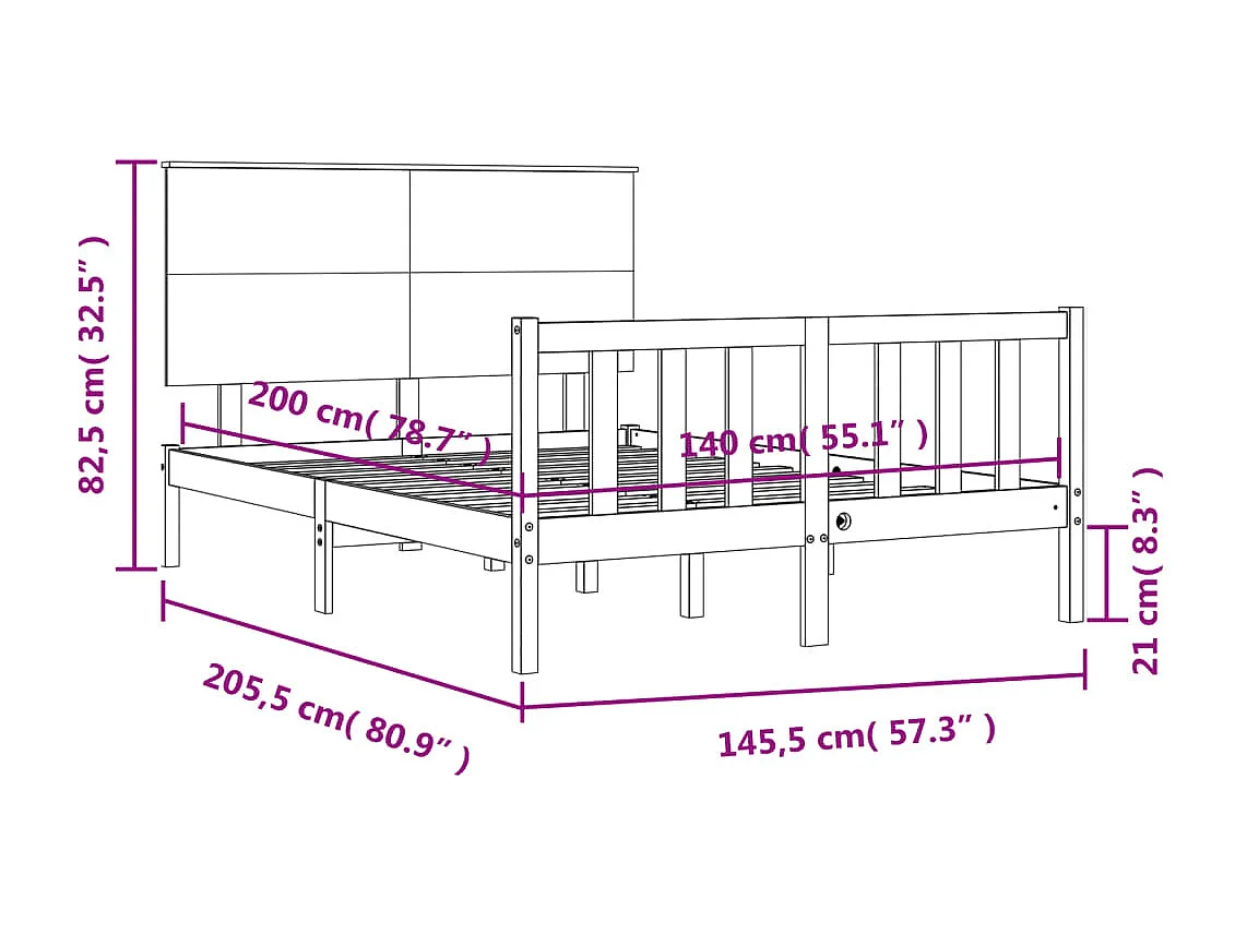 Bedframe zonder matras massief grenenhout wit 140x200 cm