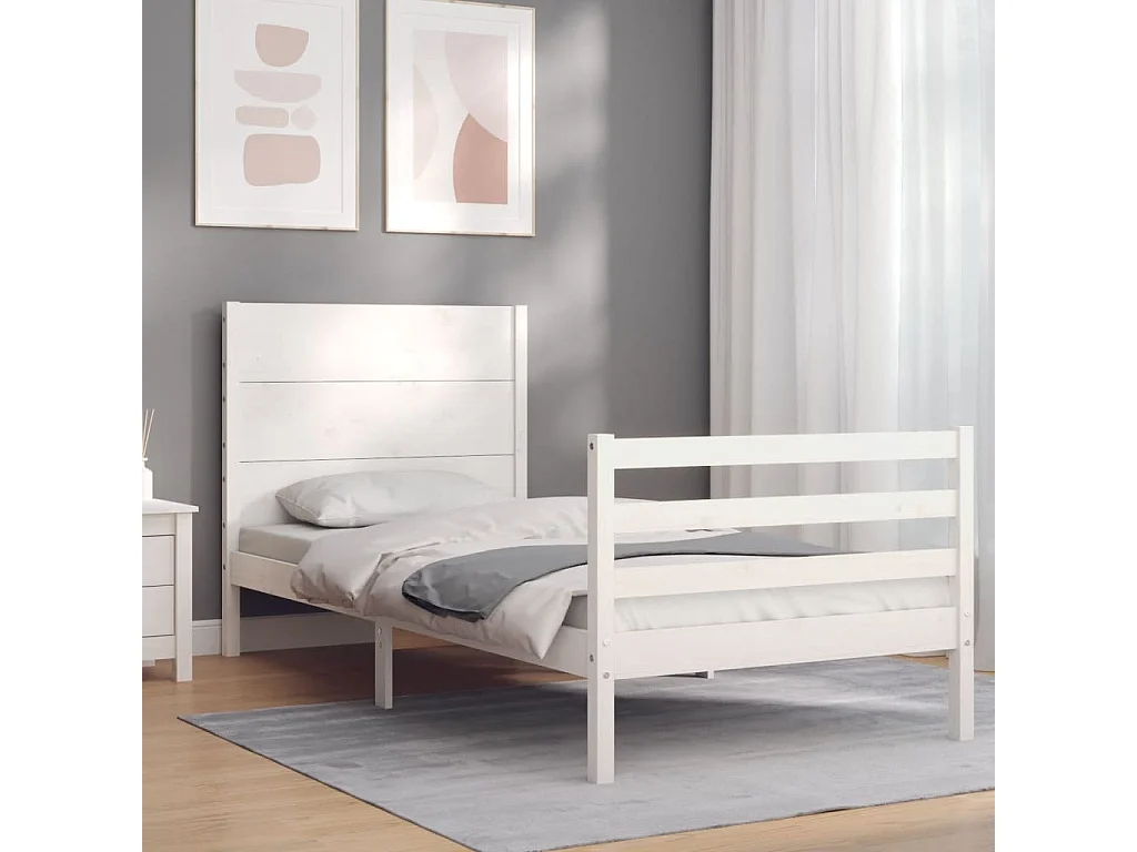 Cadre de lit sans matelas blanc 100x200 cm bois massif