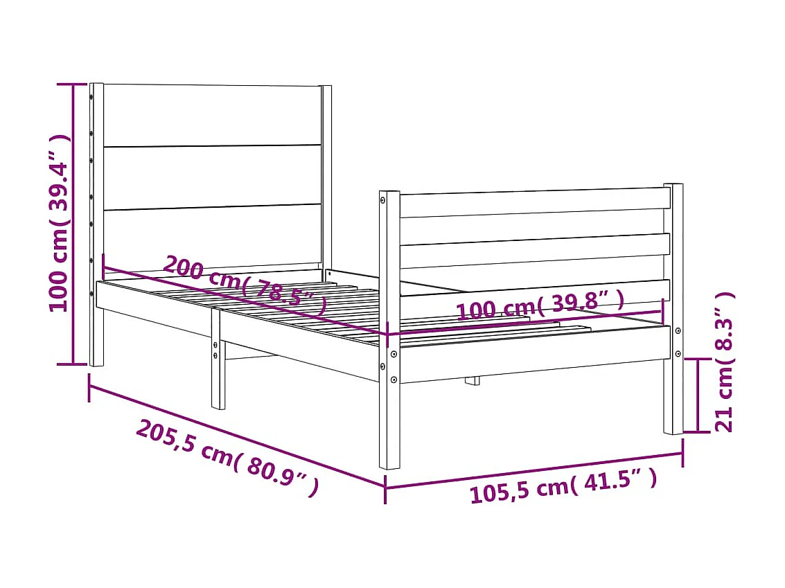 Cadre de lit sans matelas blanc 100x200 cm bois massif
