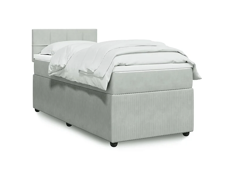 Cama com molas/colchão 90x190 cm veludo cinza-claro