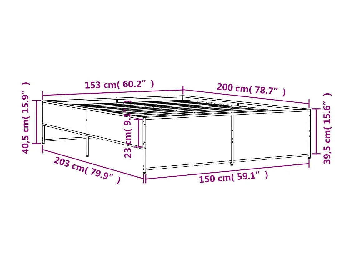 Cadre de lit sans matelas sonoma gris 150x200 cm