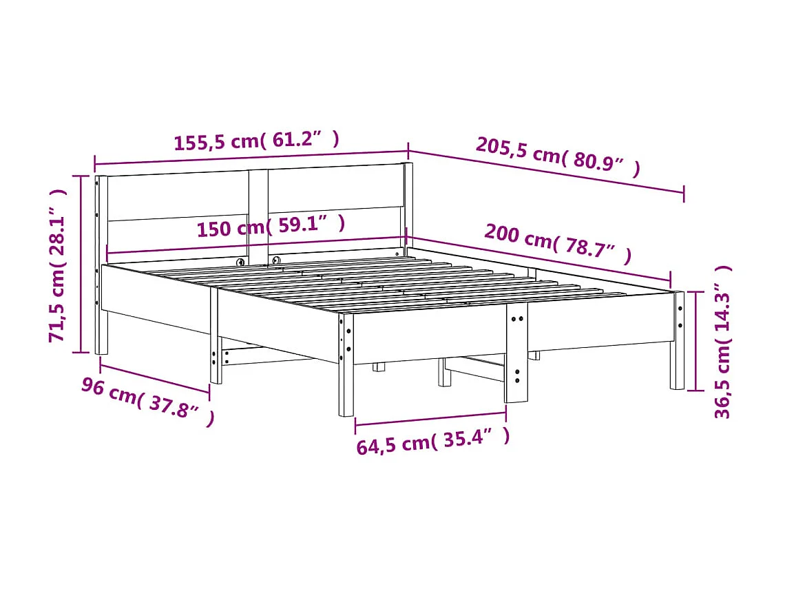 Cadre de lit sans matelas blanc 150x200 cm bois de pin massif
