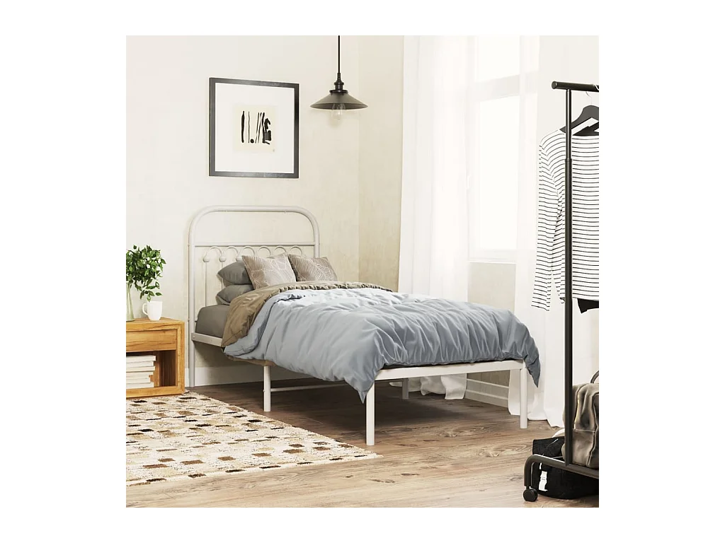 Cadre de lit métal sans matelas avec tête de lit blanc 80x200cm