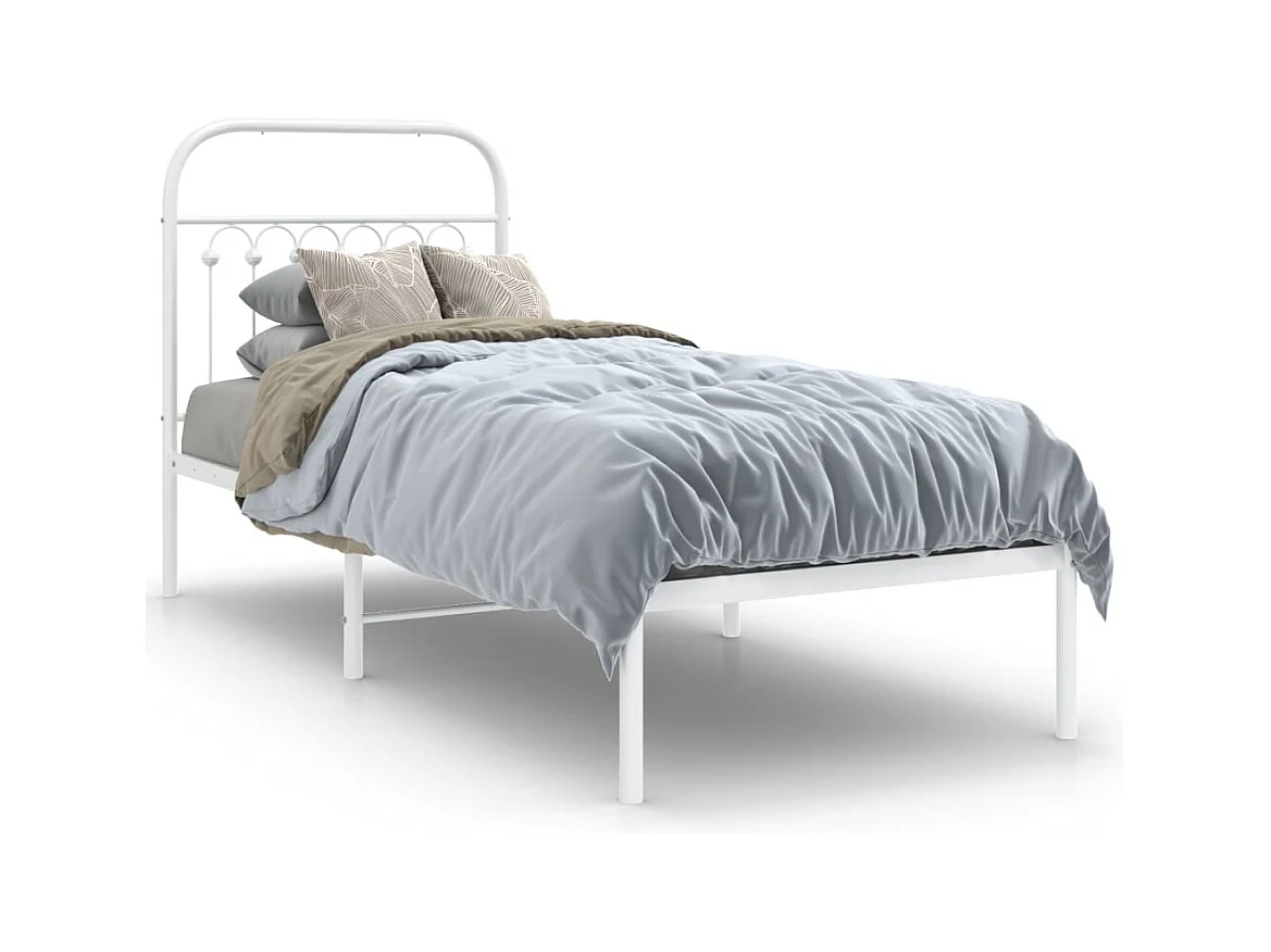 Cadre de lit métal sans matelas avec tête de lit blanc 80x200cm