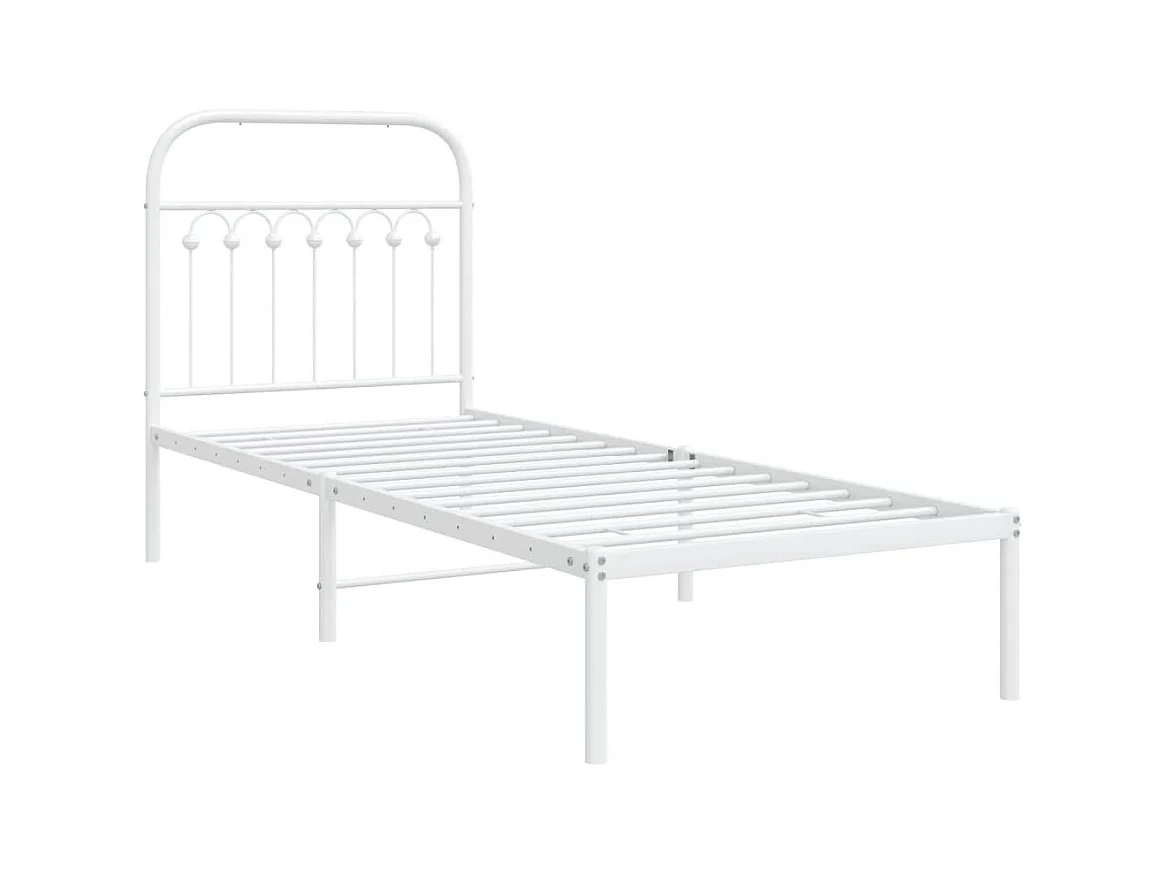 Cadre de lit métal sans matelas avec tête de lit blanc 80x200cm