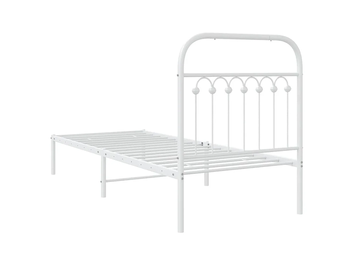 Cadre de lit métal sans matelas avec tête de lit blanc 80x200cm