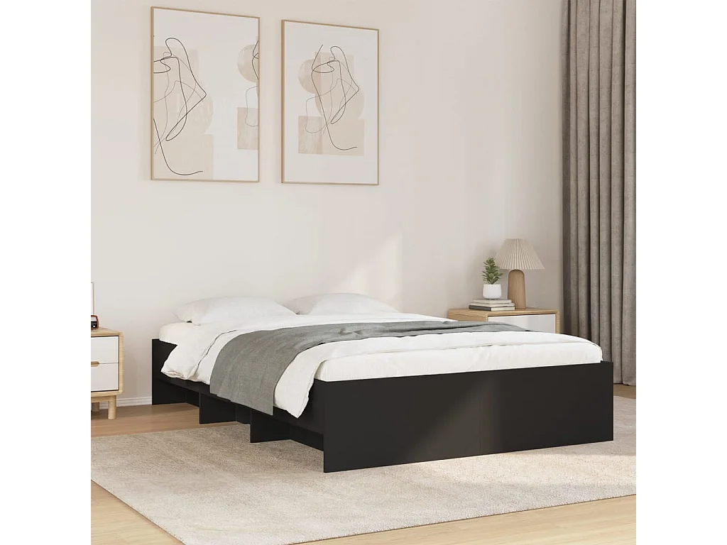 Cadre de lit sans matelas noir 140x200 cm bois d'ingénierie