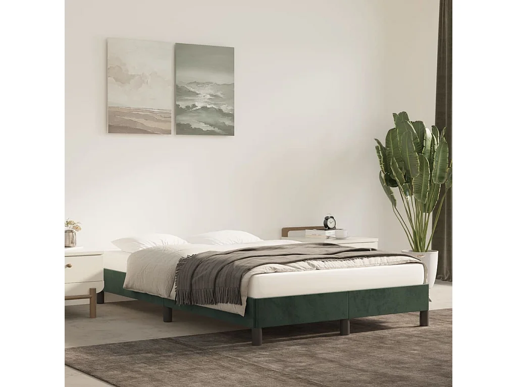 Cadre de lit sans matelas vert foncé 120x190 cm velours