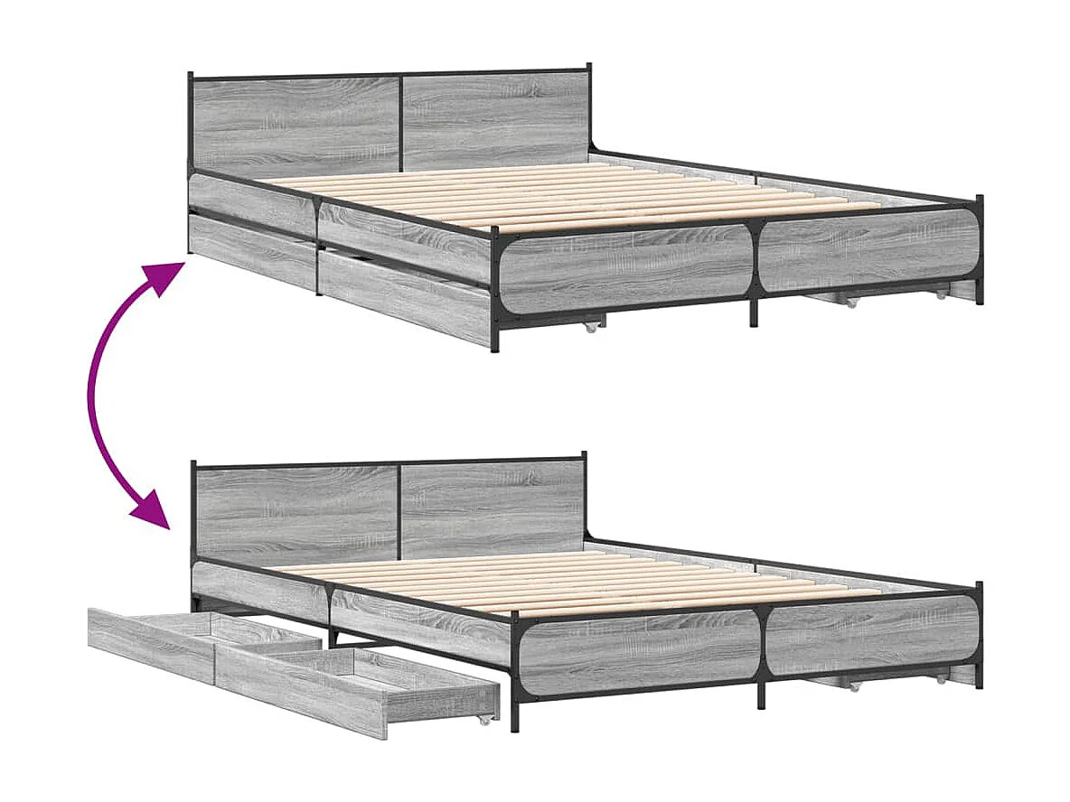 Bettgestell mit Schubladen Grau Sonoma 140x200 cm Holzwerkstoff