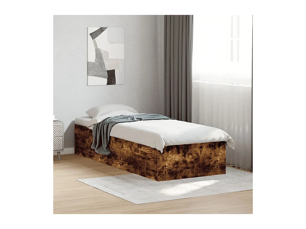Bedframe bewerkt hout gerookt eikenkleurig 90x190 cm