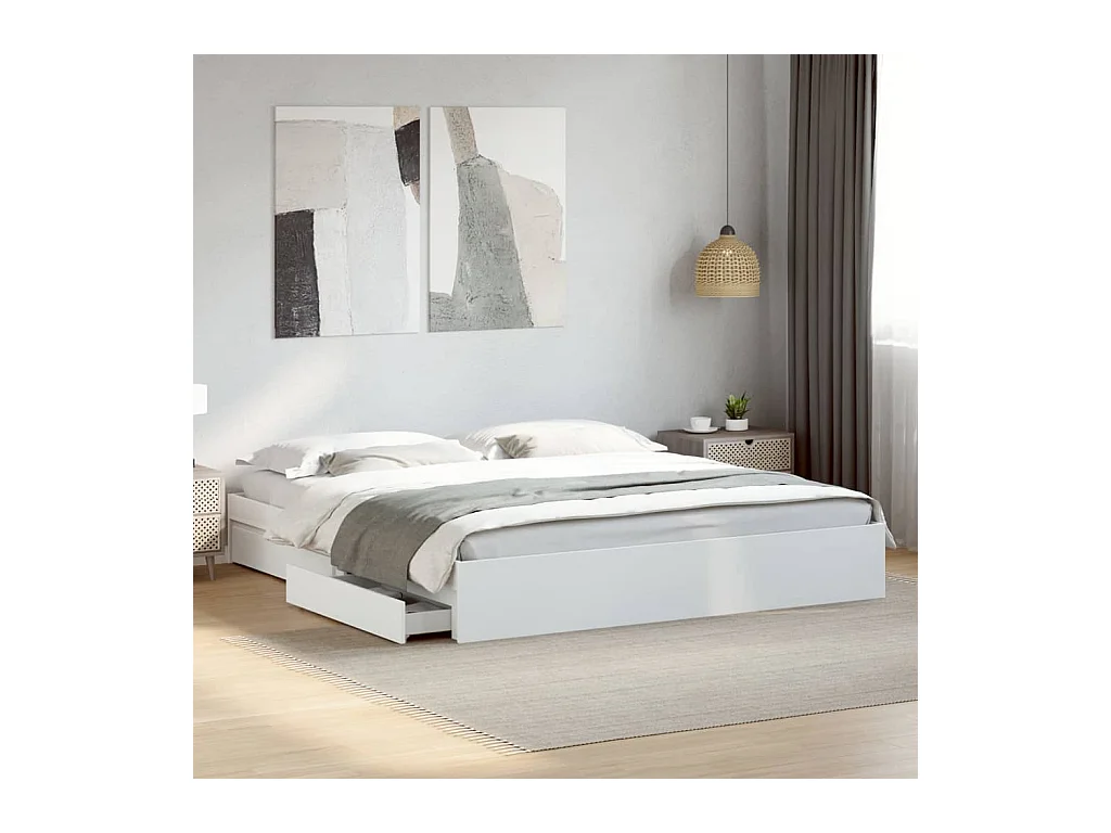 Cadre de lit avec tiroirs sans matelas blanc 200x200 cm