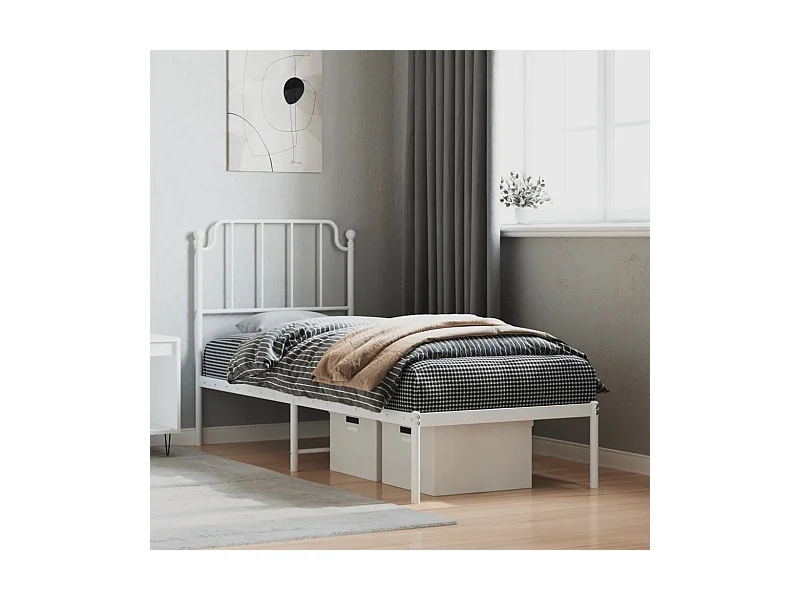 Metallbett ohne Matratze mit Kopfteil Weiß 75x190 cm
