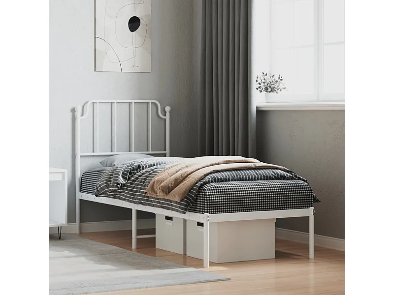 Metallbett ohne Matratze mit Kopfteil Weiß 75x190 cm