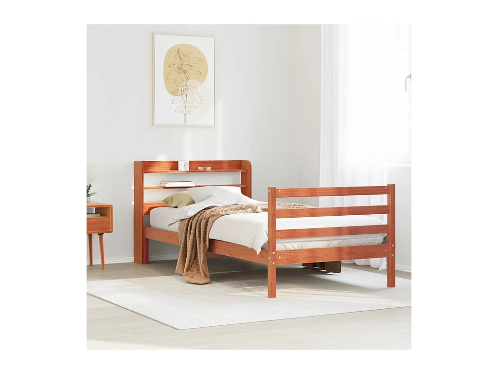 Bedframe zonder matras massief grenenhout wasbruin 75x190 cm
