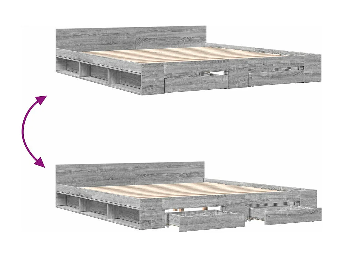 Cadre de lit avec tiroirs sans matelas sonoma gris 200x200 cm