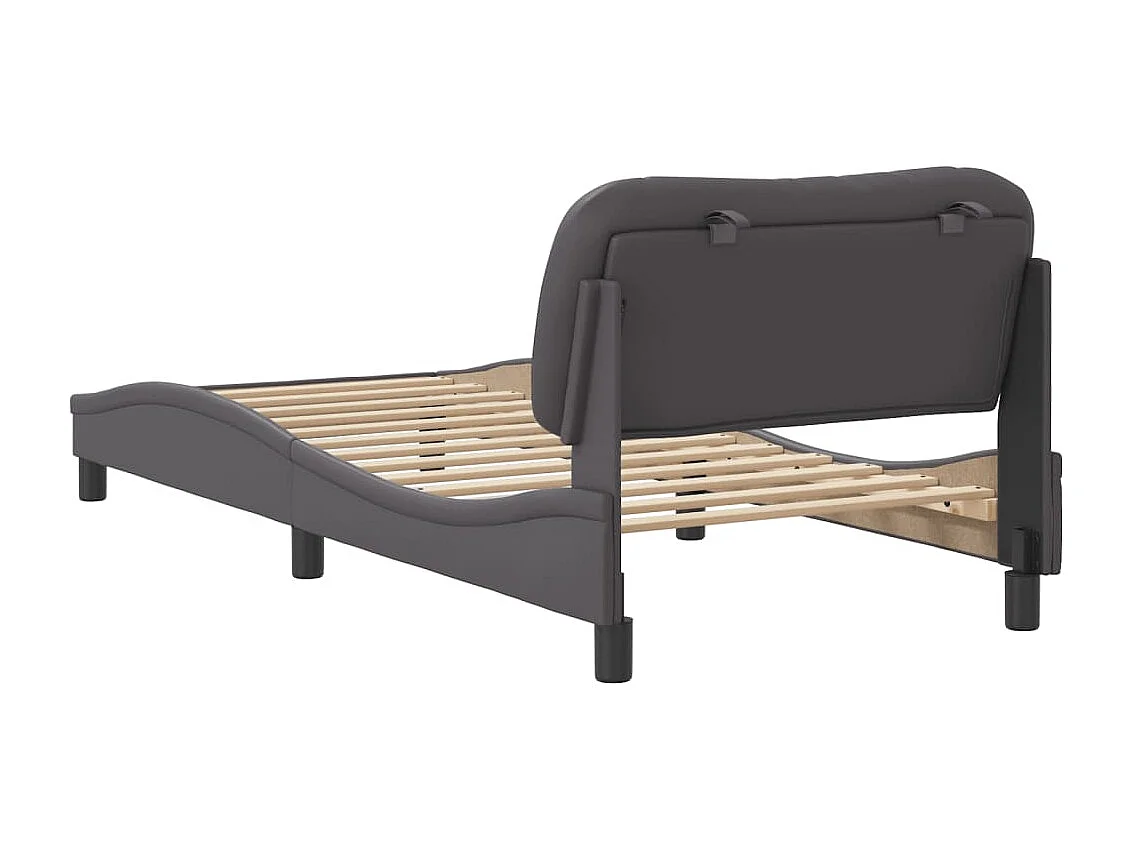 Estrutura cama c/ cabeceira couro artificial 90x190 cm cinzento