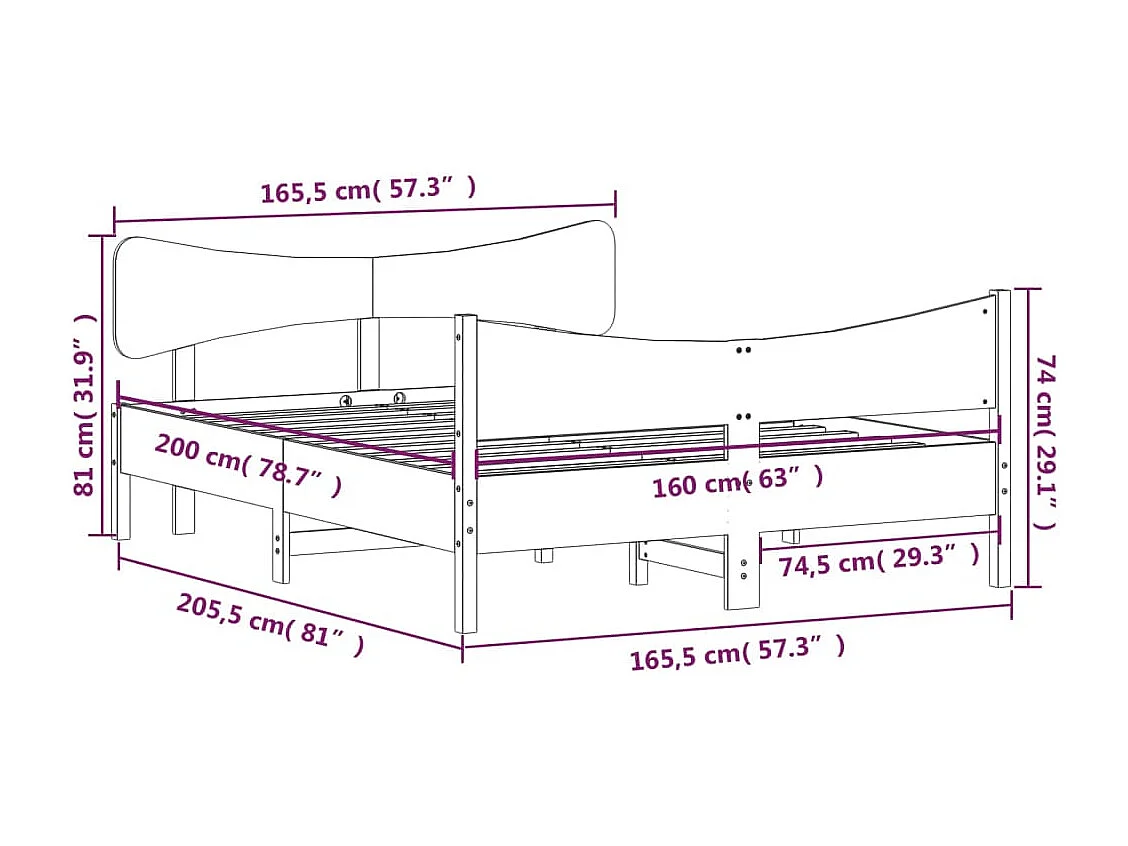 Bedframe zonder matras massief grenenhout wasbruin 160x200 cm