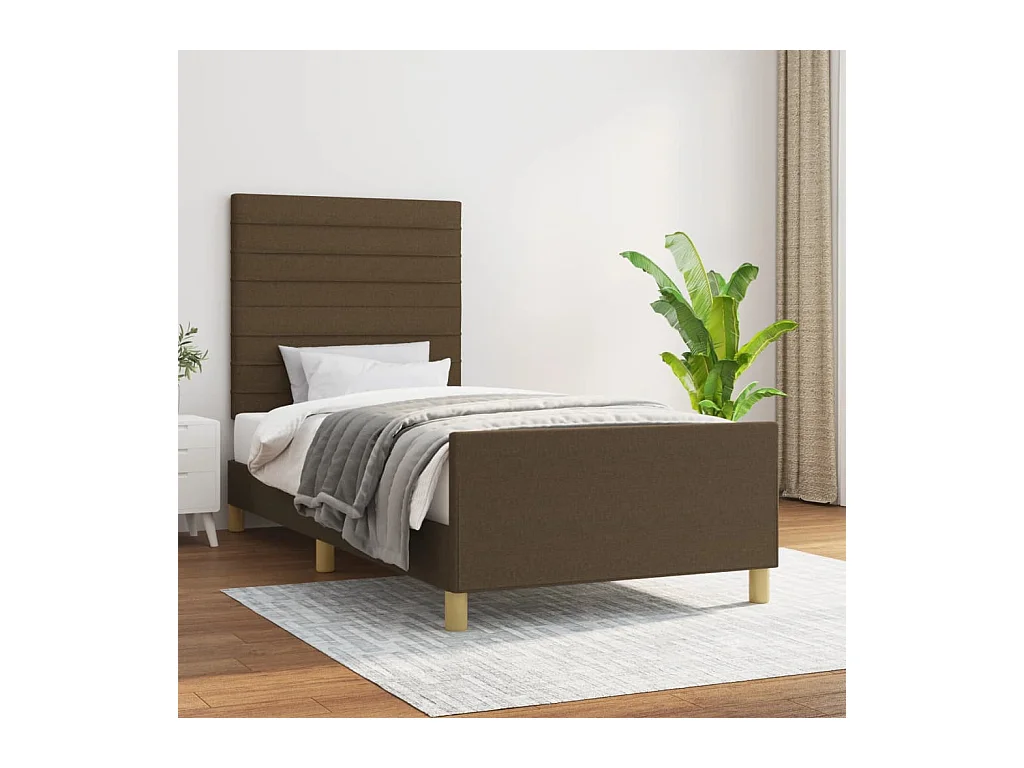Estrutura de cama sem colchão 100x200 cm tecido castanho-escuro
