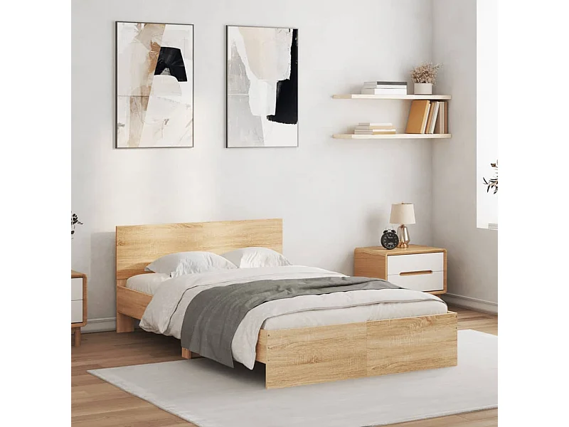 Bedframe met hoofdeinde sonoma eikenkleurig 135x190 cm