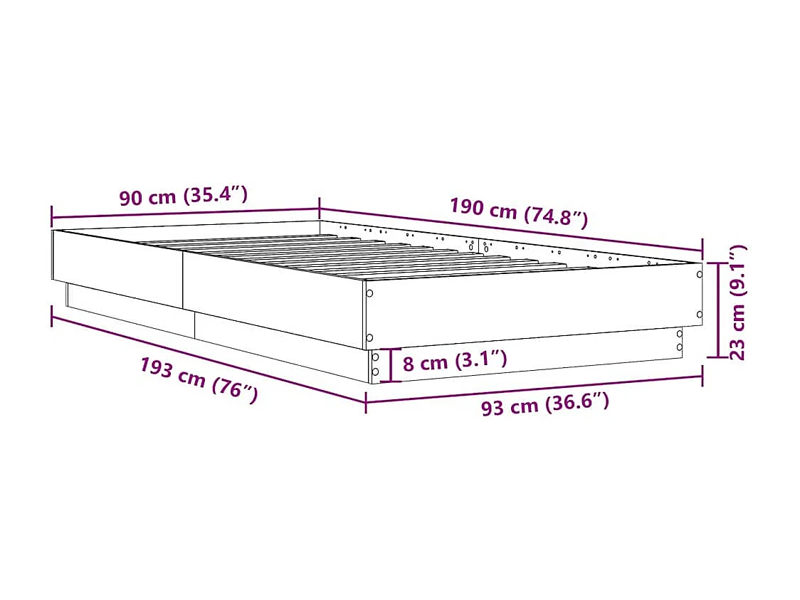 Cadre de lit sans matelas noir 90x190 cm bois ingénierie