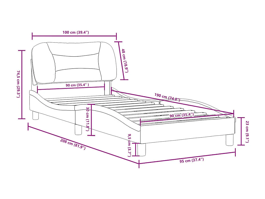 Cadre de lit sans matelas noir 120x190 cm similicuir