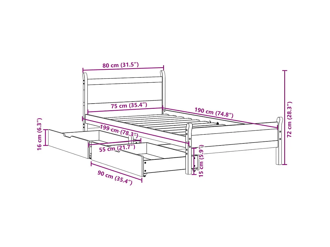 Bedframe met lades bewerkt hout zwart 160x200 cm