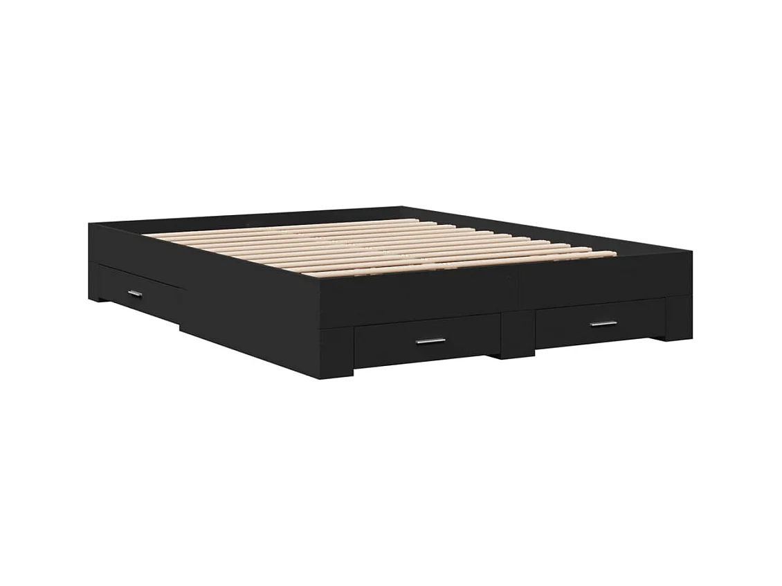 Bedframe met lades bewerkt hout zwart 160x200 cm