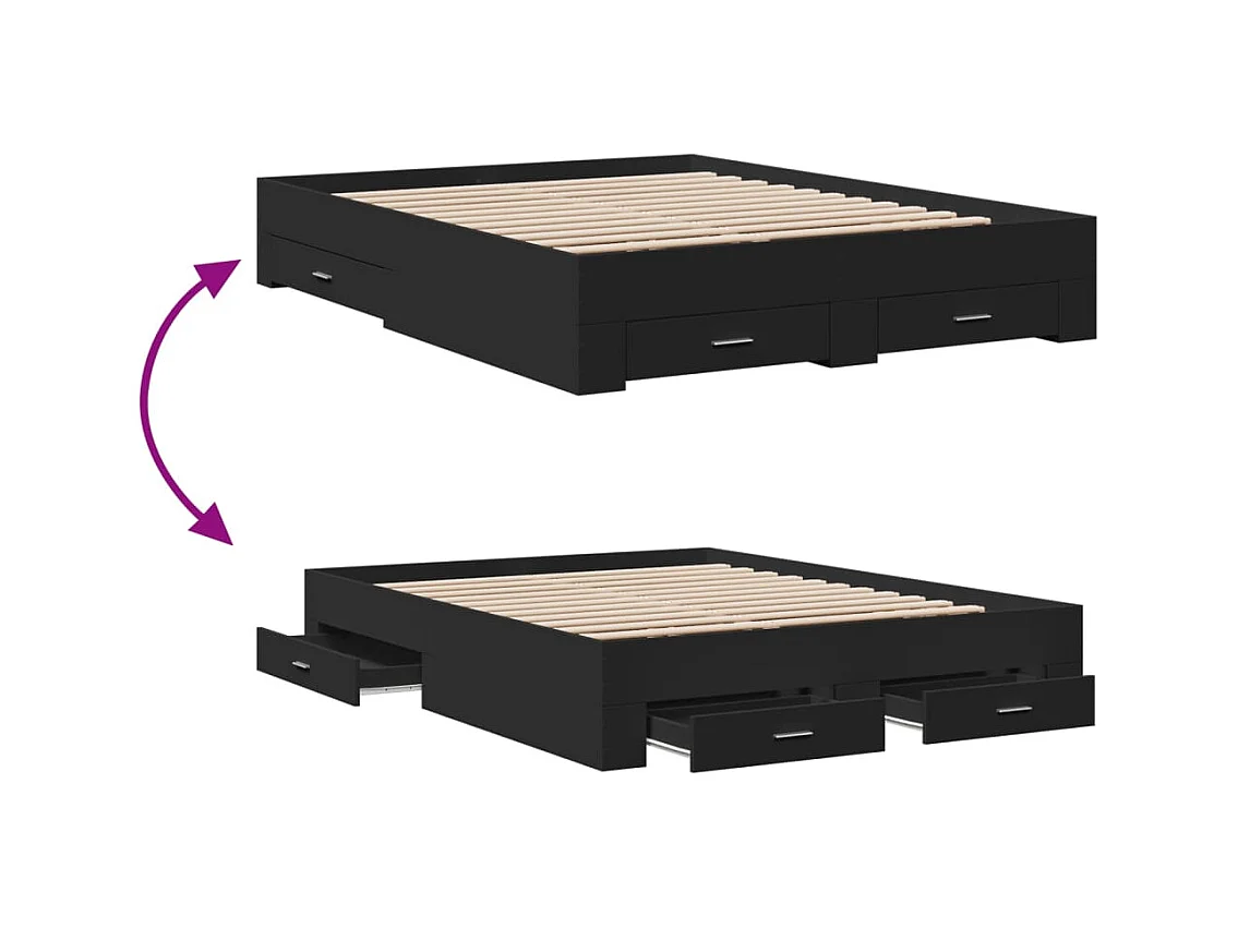 Bedframe met lades bewerkt hout zwart 160x200 cm