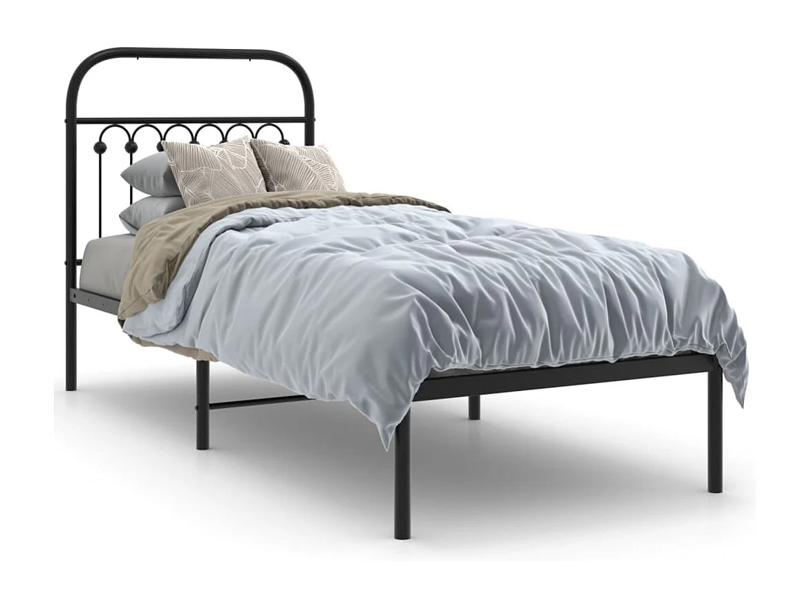 Cadre de lit métal sans matelas avec tête de lit noir 75x190 cm