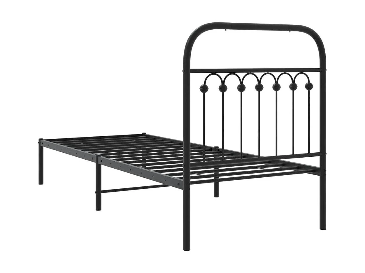 Cadre de lit métal sans matelas avec tête de lit noir 75x190 cm