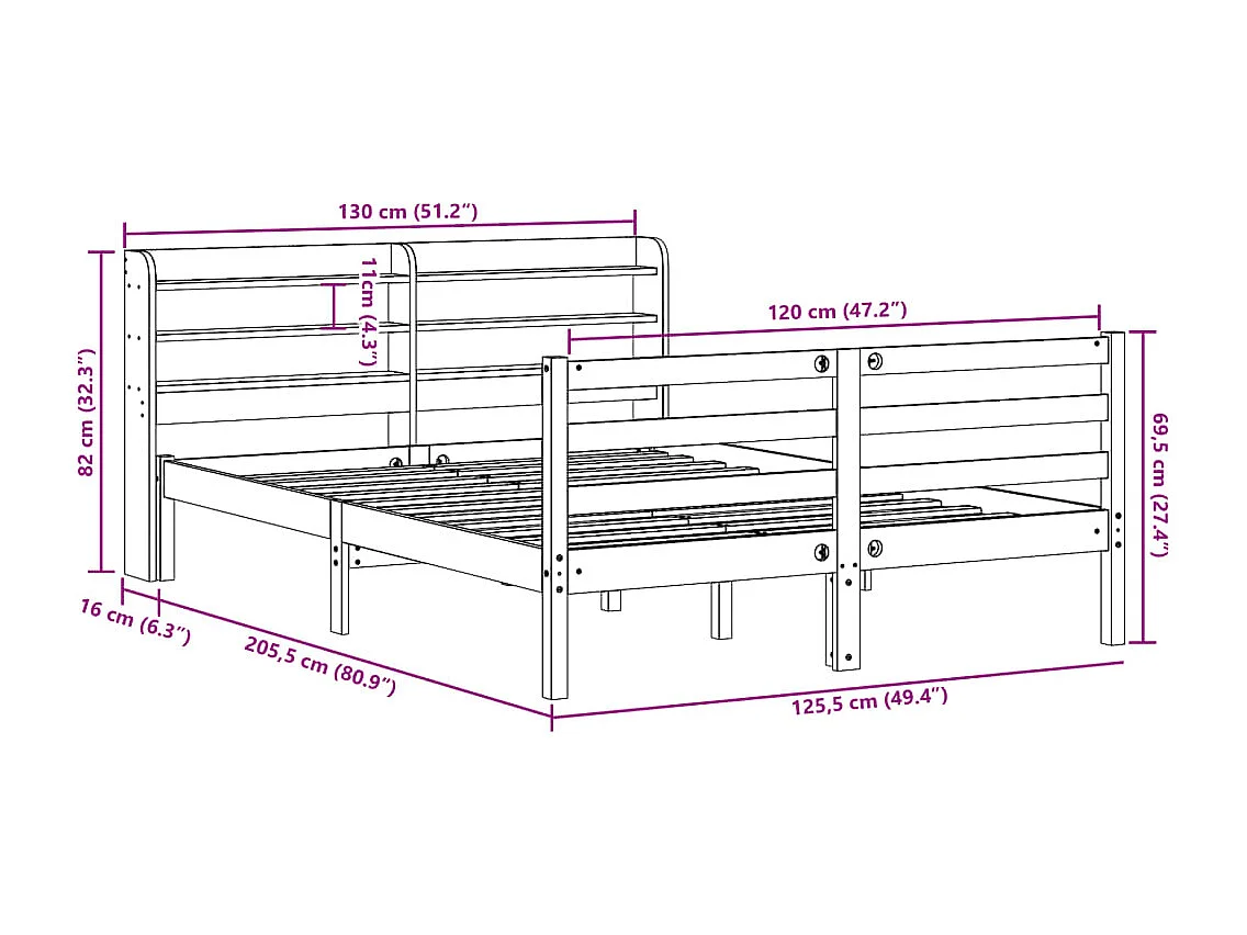 Cadre de lit métal sans matelas avec tête de lit noir 75x190 cm
