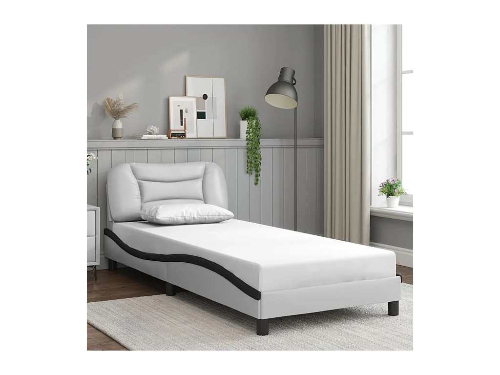 Cadre de lit sans matelas blanc et noir 90x190 cm similicuir