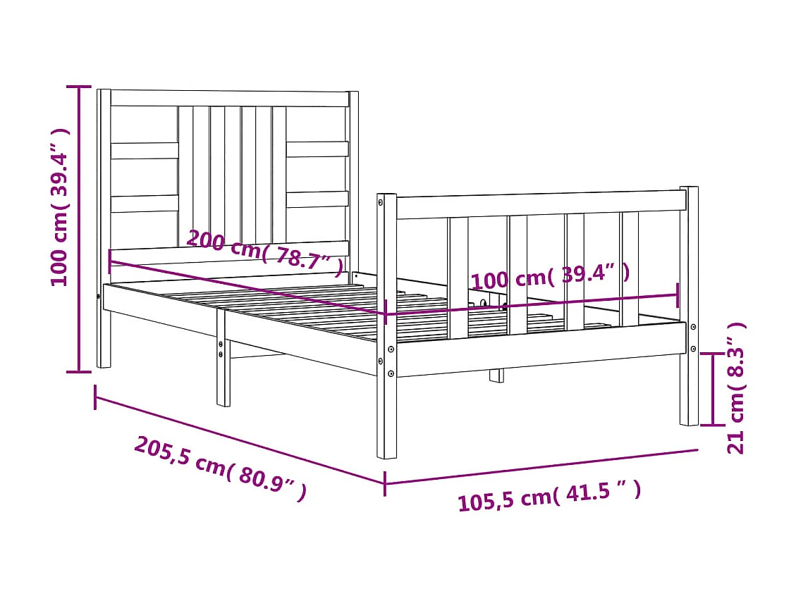 Cadre de lit en métal sans matelas chêne fumé 80x200 cm