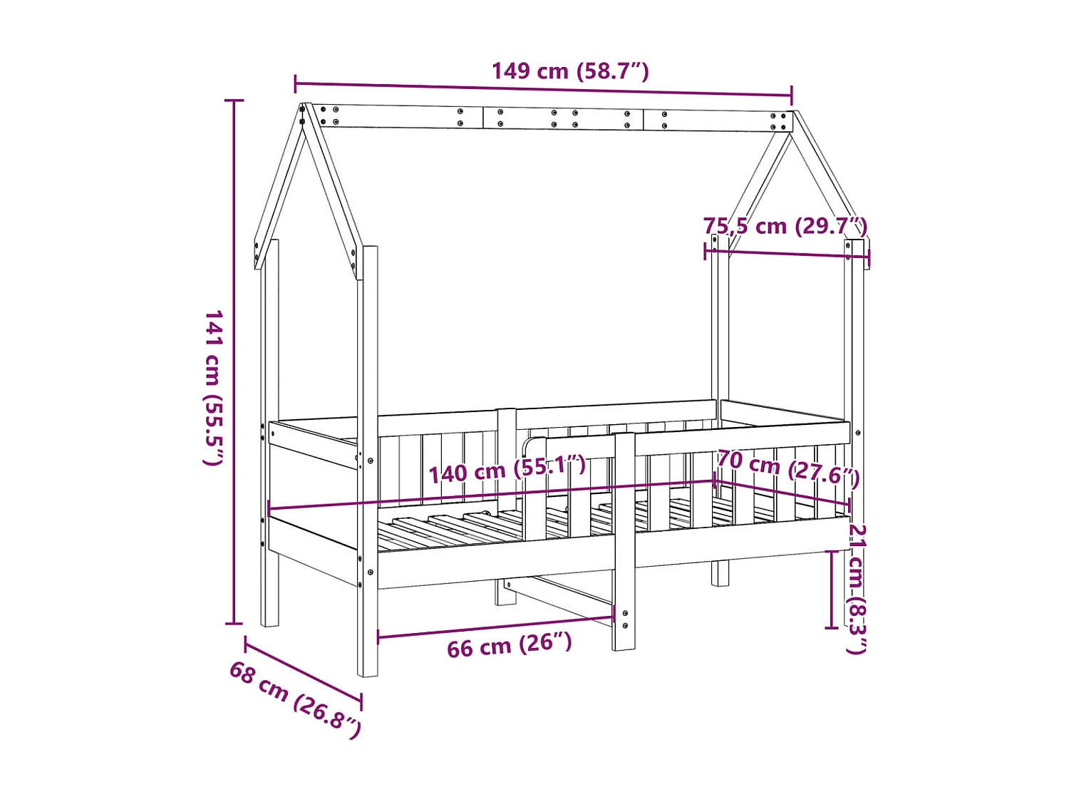 Cadre de lit d'enfants forme de maison sans matelas pin