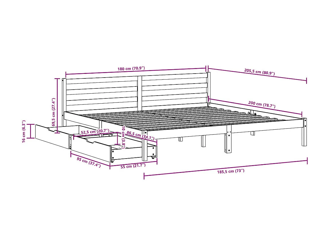 Bedframe bewerkt hout metaal sonoma eikenkleurig 140x200 cm