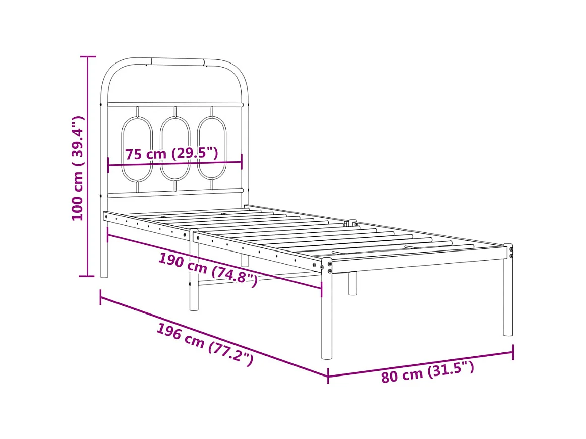 Bedframe met hoofdbord zonder matras metaal wit 75x190 cm