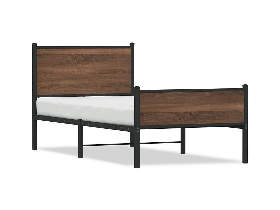Cadre de lit en métal sans matelas chêne marron 75x190 cm