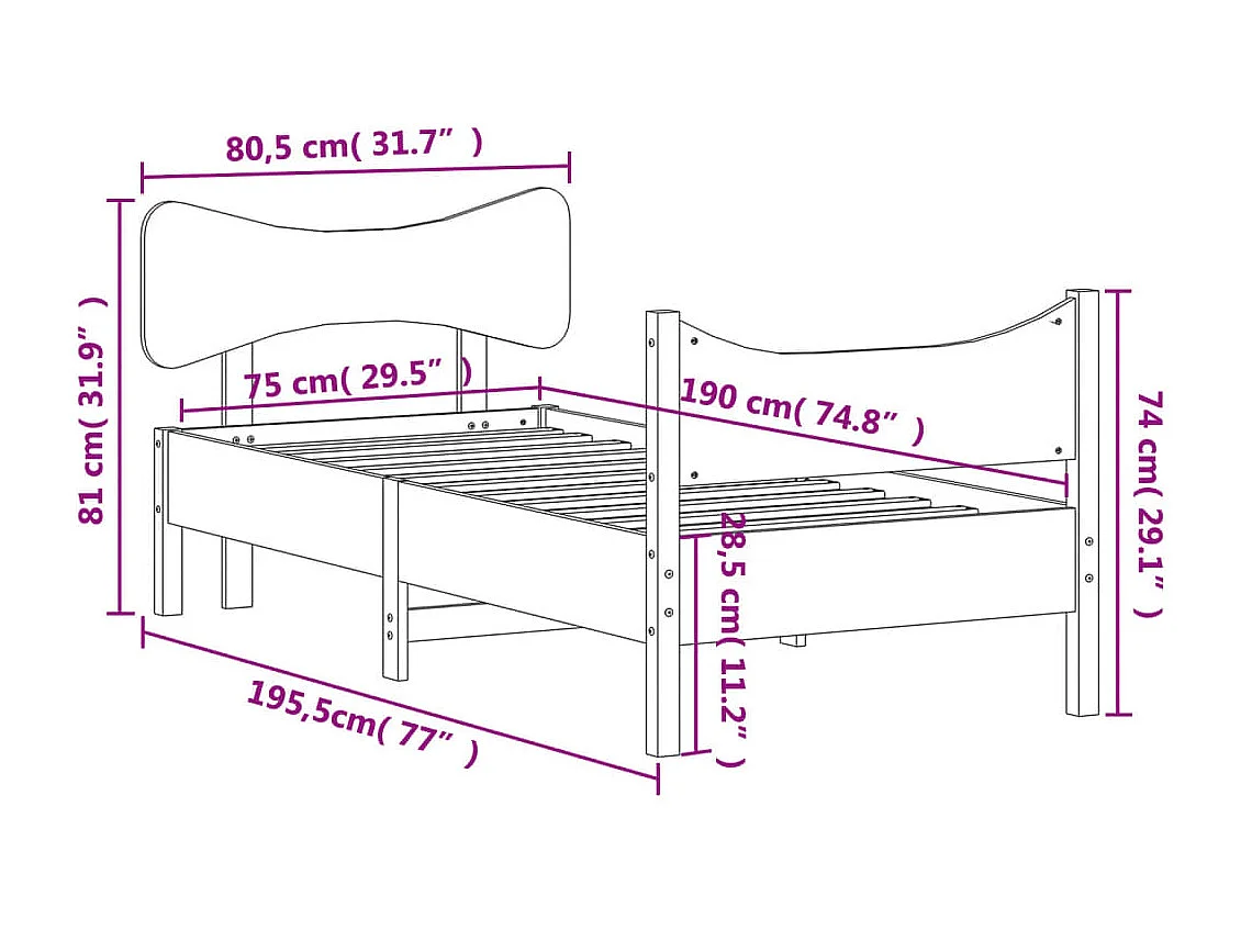 Letto senza Materasso Marrone Cera 75x190 cm in Legno di Pino