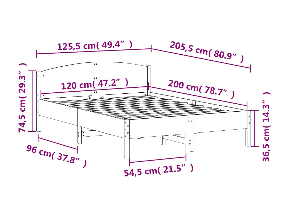 Cadre de lit sans matelas cire marron 120x200cm bois pin massif