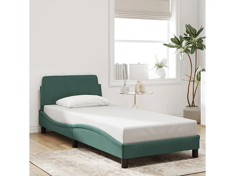 Cadre de lit sans matelas vert foncé 90x190 cm velours