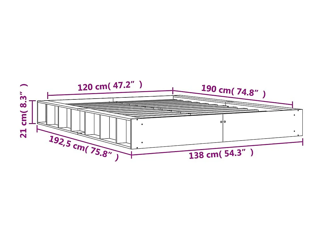 Cama sem colchão 120x190 cm madeira pinho maciça castanho-mel