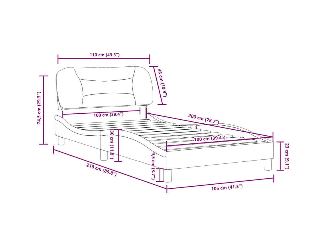 Cadre de lit sans matelas gris 100x200 cm similicuir